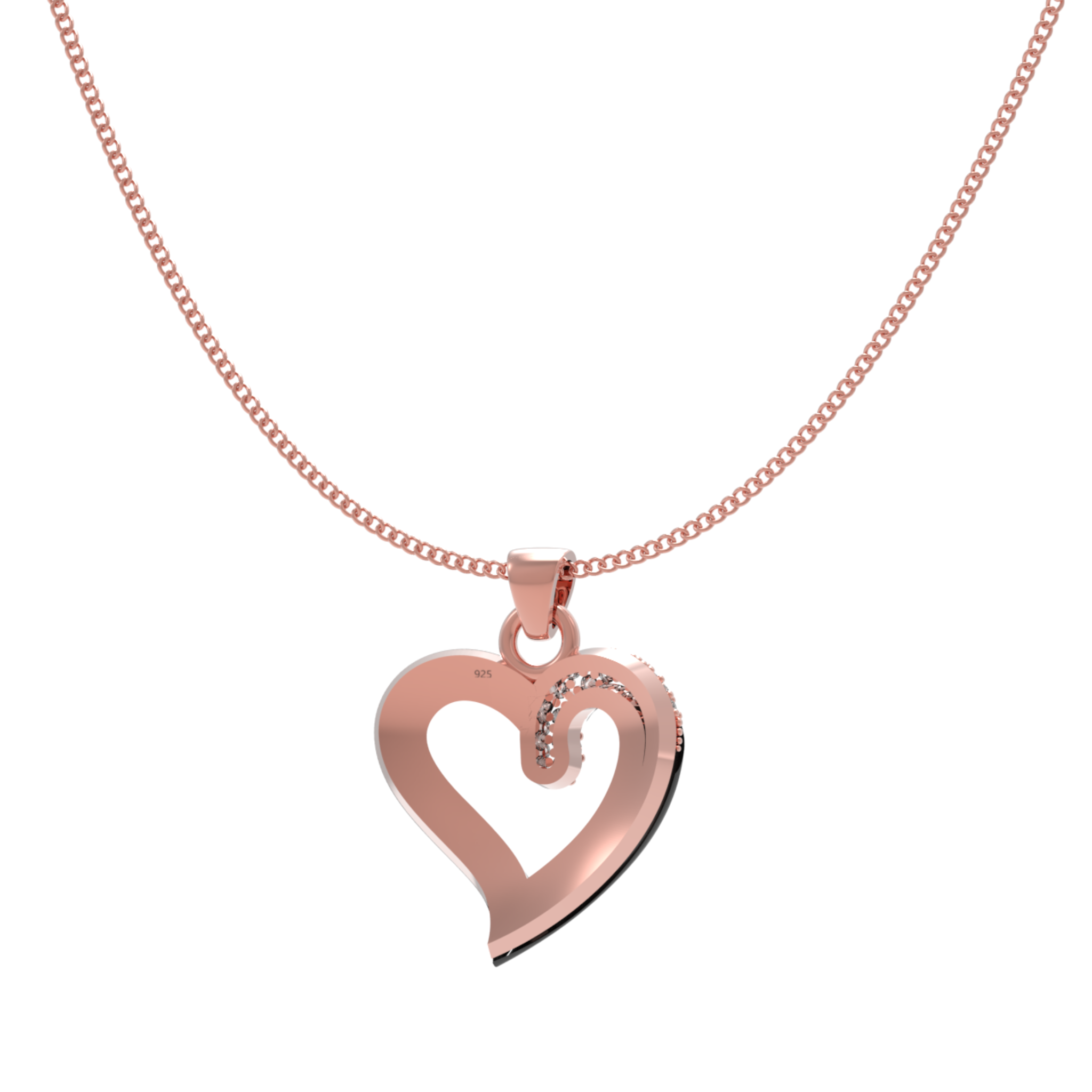 Chic Black Heart Pendant With Chain, Hallmarked 925 Sterling Silver